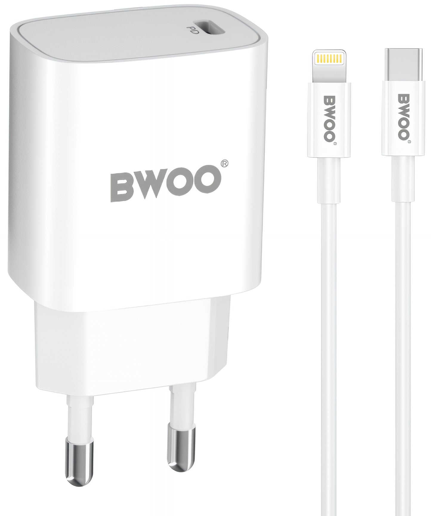 Incarcator Retea Cu Cablu Lightning BWOO CDA159, 20W, 3A, 1 x USB-C, Alb