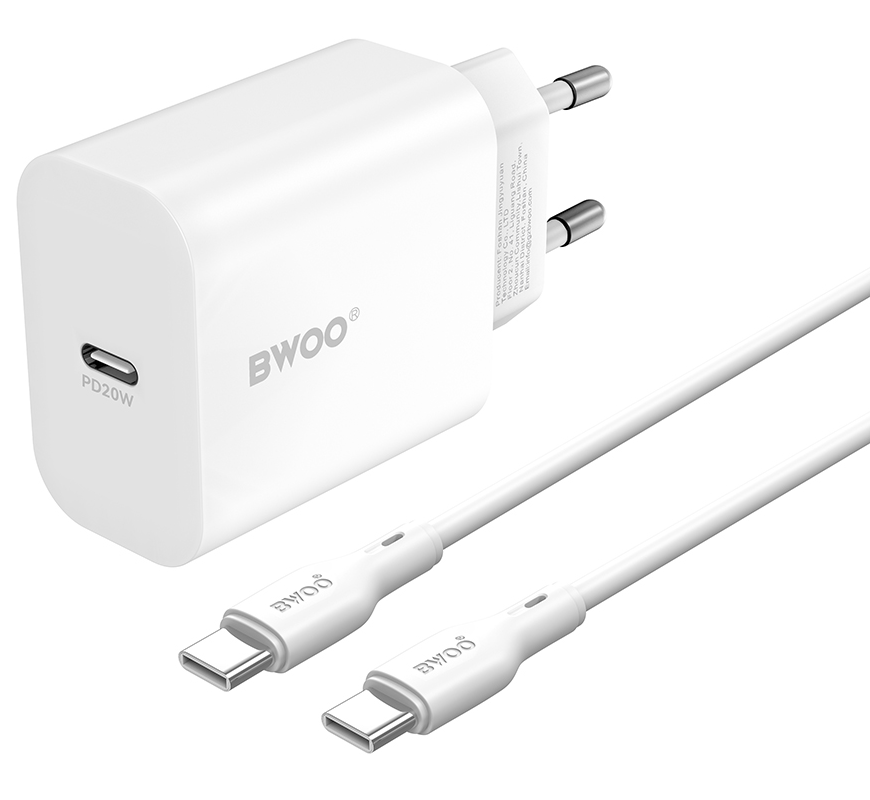 Incarcator Retea Cu Cablu USB-C BWOO CDA233, 20W, 3A, 1 x USB-C, Alb