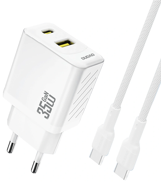 Incarcator Retea Cu Cablu USB-C Dudao A27Max, 35W, 1 x USB-A - 1 x USB-C, Alb