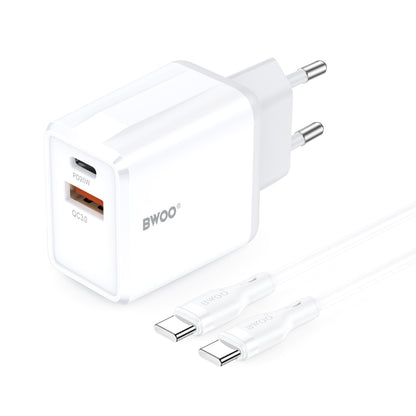 Incarcator Retea Cu Cablu USB-C BWOO CDA182, 38W, 3A, 1 x USB-A - 1 x USB-C, Alb