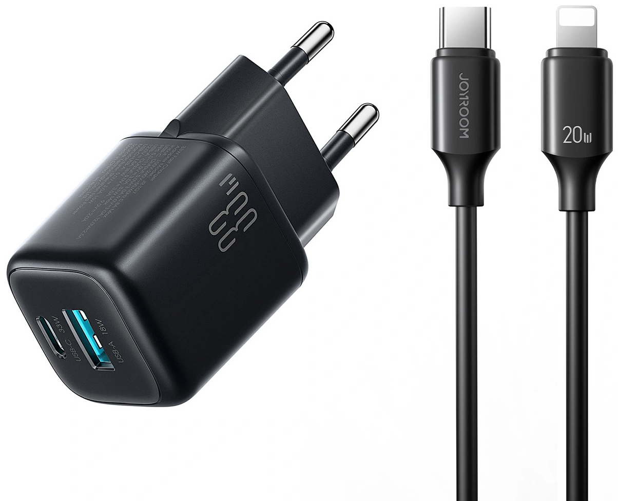 Incarcator Retea Cu Cablu Lightning Joyroom JR-TG7, 33W, 3A, 1 x USB-A - 1 x USB-C, Negru