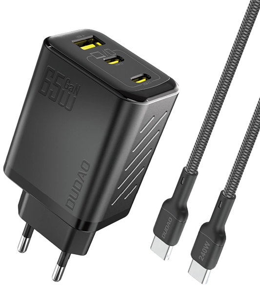 Incarcator Retea Cu Cablu USB-C Dudao A29C, 65W, 3.25A, 1 x USB-A - 2 x USB-C, Negru