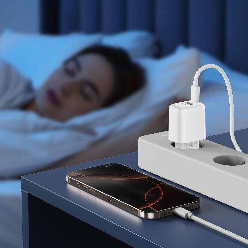 Incarcator Retea Cu Cablu Lightning Tech-Protect NCA20, 20W, 3A, 1 x USB-A - 1 x USB-C, Alb