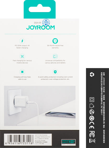 Incarcator Retea Cu Cablu USB-C Joyroom JR-TCF20, 20W, 3A, 1 x USB-C, Alb