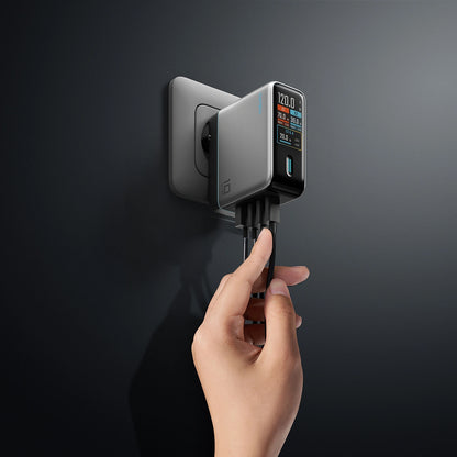 Incarcator Retea Cu Cablu USB-C Cuktech AD1204U Display, 120W, 6A, 1 x USB-A - 2 x USB-C, Argintiu