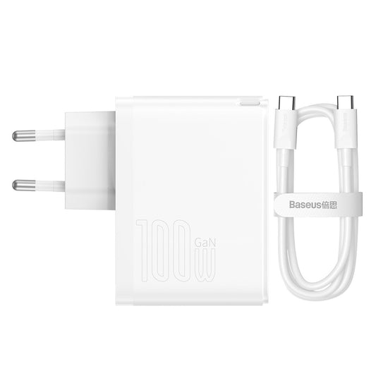 Incarcator Retea cu Cablu USB-C Baseus GaN5 Pro, 100W, 3A, 1 x USB-A - 1 x USB-C, Alb CCGP090202