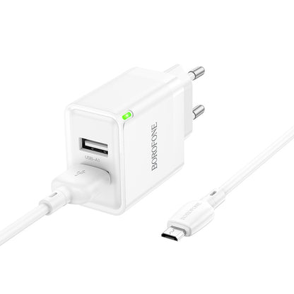 Ładowarka sieciowa z kablem microUSB Borofone BN15 Strong, 10,5 W, 2,1 A, 2 x USB-A, biała 