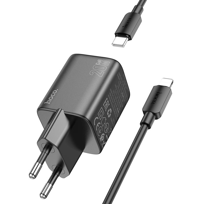 Incarcator Retea Cu Cablu Lightning HOCO N41, 20W, 3A, 1 x USB-A - 1 x USB-C, Negru