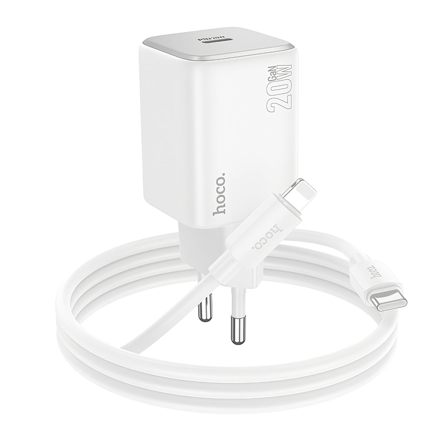 Incarcator Retea Cu Cablu Lightning HOCO N40, 20W, 3A, 1 x USB-C, Alb