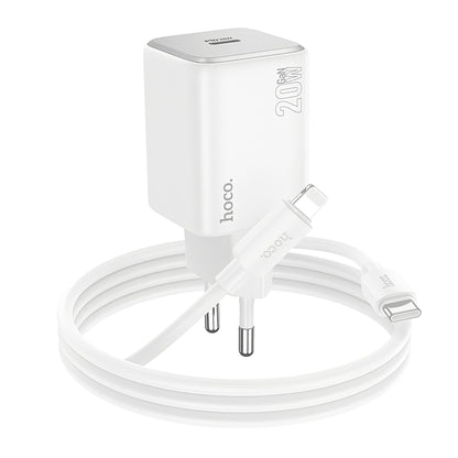 Incarcator Retea Cu Cablu Lightning HOCO N40, 20W, 3A, 1 x USB-C, Alb