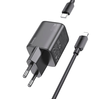 Incarcator Retea Cu Cablu Lightning HOCO N40, 20W, 3A, 1 x USB-C, Negru