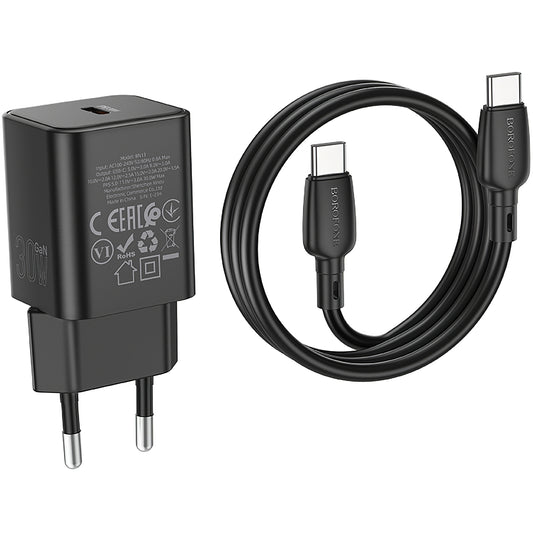 Incarcator Retea Cu Cablu USB-C Borofone BN13 Safety, 30W, 3A, 1 x USB-C, Negru