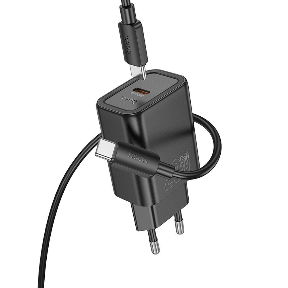 Incarcator Retea Cu Cablu USB-C HOCO N60, 20W, 3A, 1 x USB-C, Negru