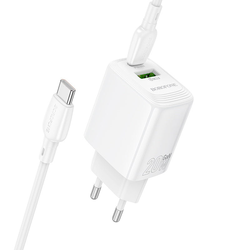 Incarcator Retea Cu Cablu USB-C Borofone BN27 Fuente, 20W, 3A, 1 x USB-A - 1 x USB-C, Alb