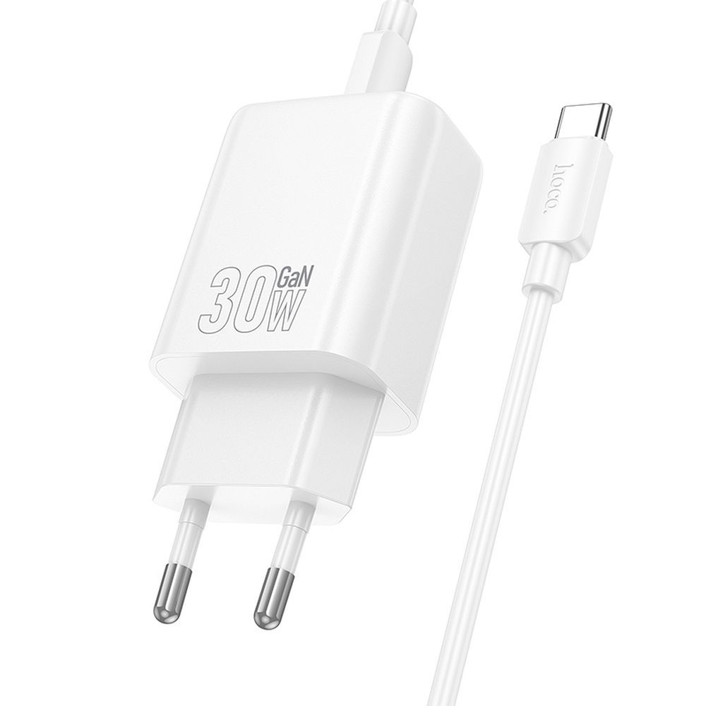 Incarcator Retea Cu Cablu USB-C HOCO N62, 30W, 3A, 1 x USB-C, Alb