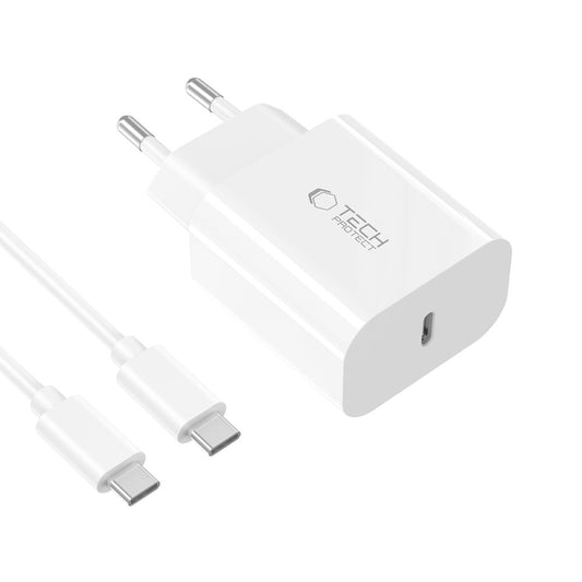 Incarcator Retea Cu Cablu USB-C Tech-Protect NC20W, 20W, 3A, 1 x USB-C, Alb