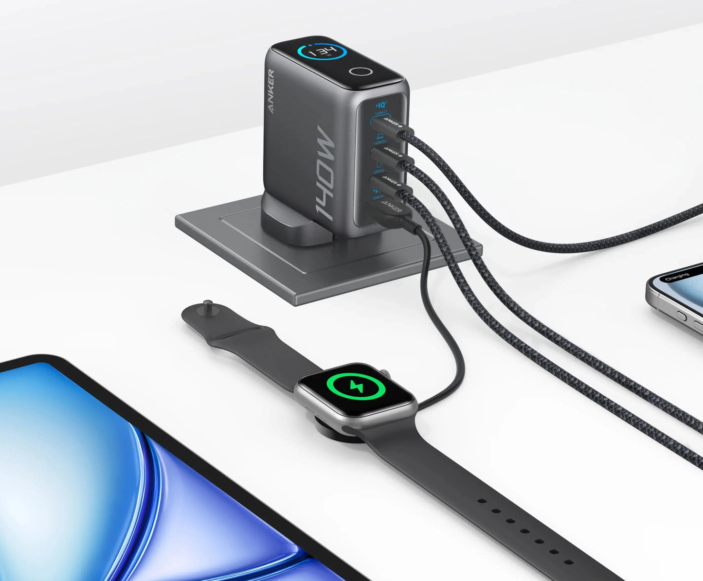 Incarcator Retea Cu Cablu USB-C Anker Zolo, 140W, 5A, 1 x USB-A - 3 x USB-C, Negru B2697GZ1