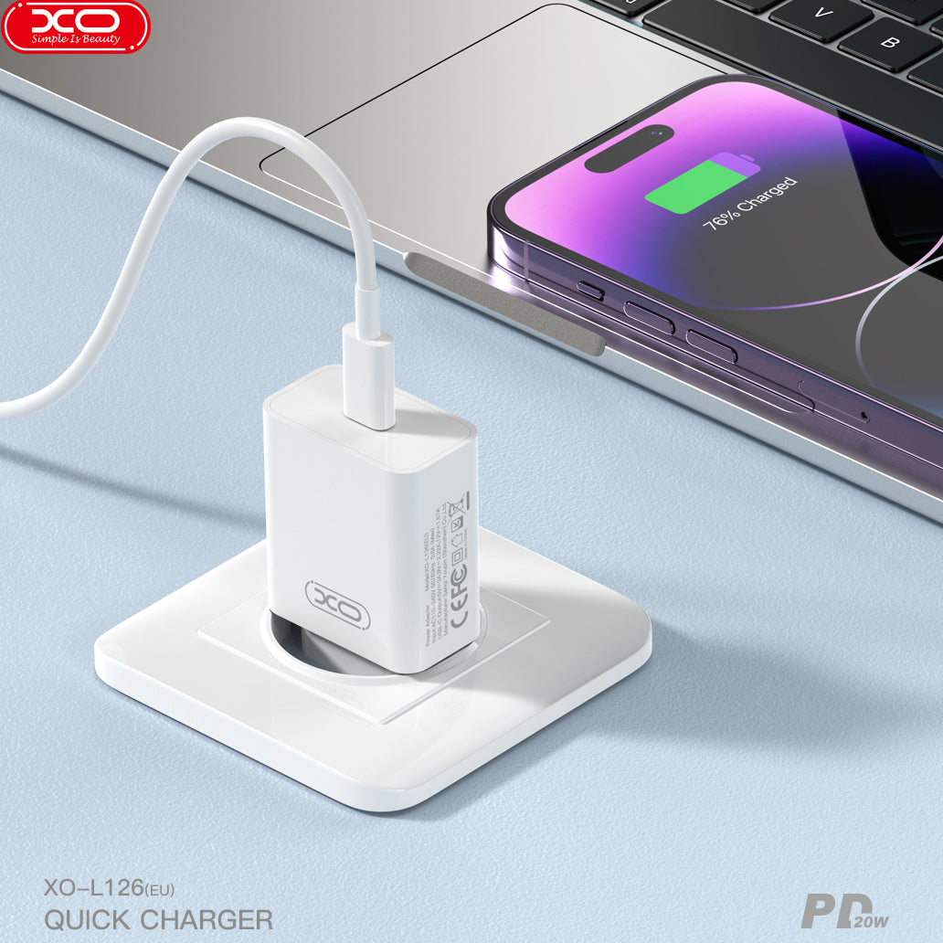 Incarcator Retea Cu Cablu USB-C XO Design L126, 20W, 3A, 1 x USB-C, Alb