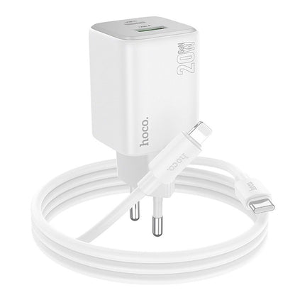 Incarcator Retea Cu Cablu Lightning HOCO N41, 20W, 3A, 1 x USB-A - 1 x USB-C, Alb