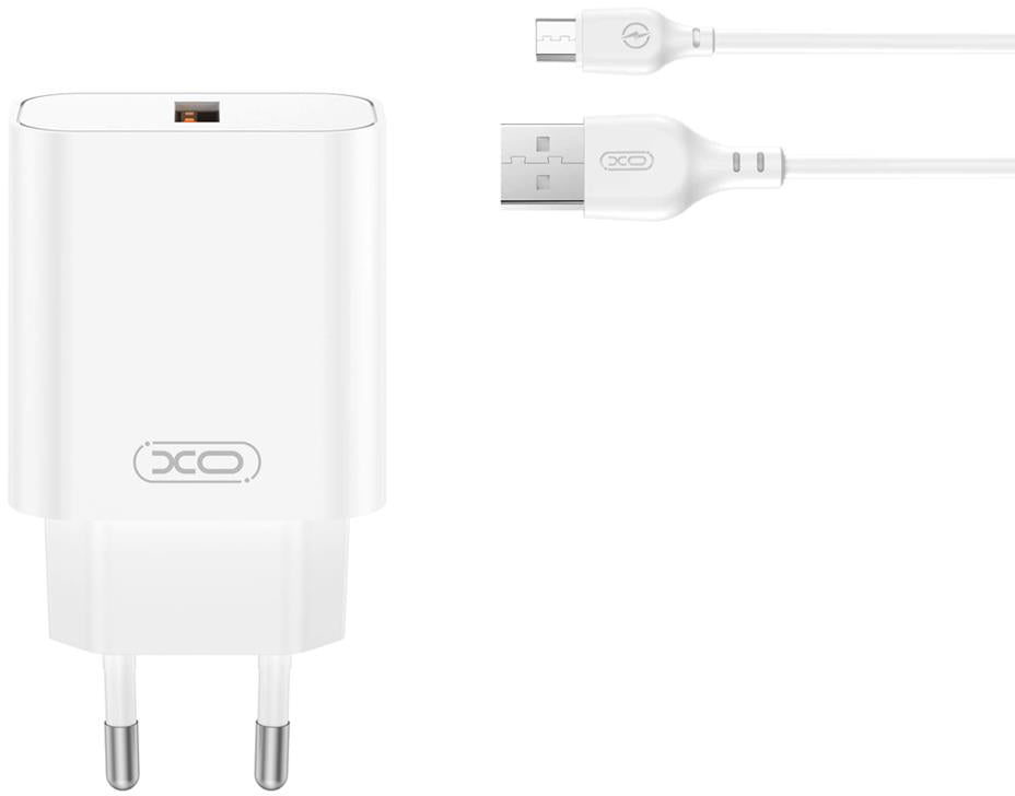 Incarcator Retea Cu Cablu microUSB XO Design CE33, 18W, 3A, 1 x USB-A, Alb