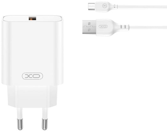Incarcator Retea Cu Cablu microUSB XO Design CE33, 18W, 3A, 1 x USB-A, Alb