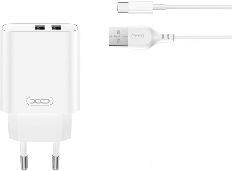 Incarcator Retea Cu Cablu USB-C XO Design CE34, 12W, 2.4A, 2 x USB-A, Alb