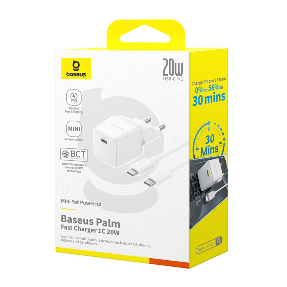 Incarcator Retea Cu Cablu USB-C Baseus Palm, 20W, 3A, 1 x USB-C, Alb P10111602213-01