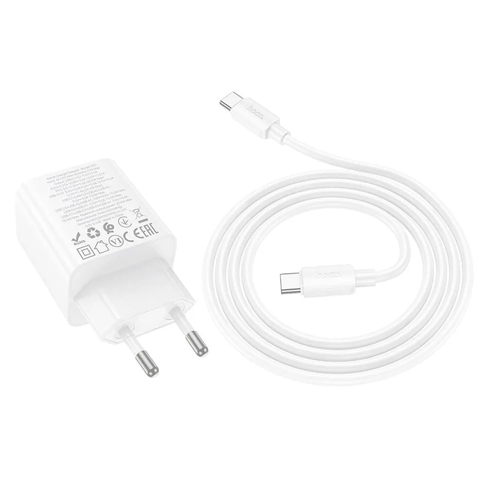 Incarcator Retea Cu Cablu USB-C HOCO N55, 20W, 3A, 2 x USB-A - 2 x USB-C, Alb