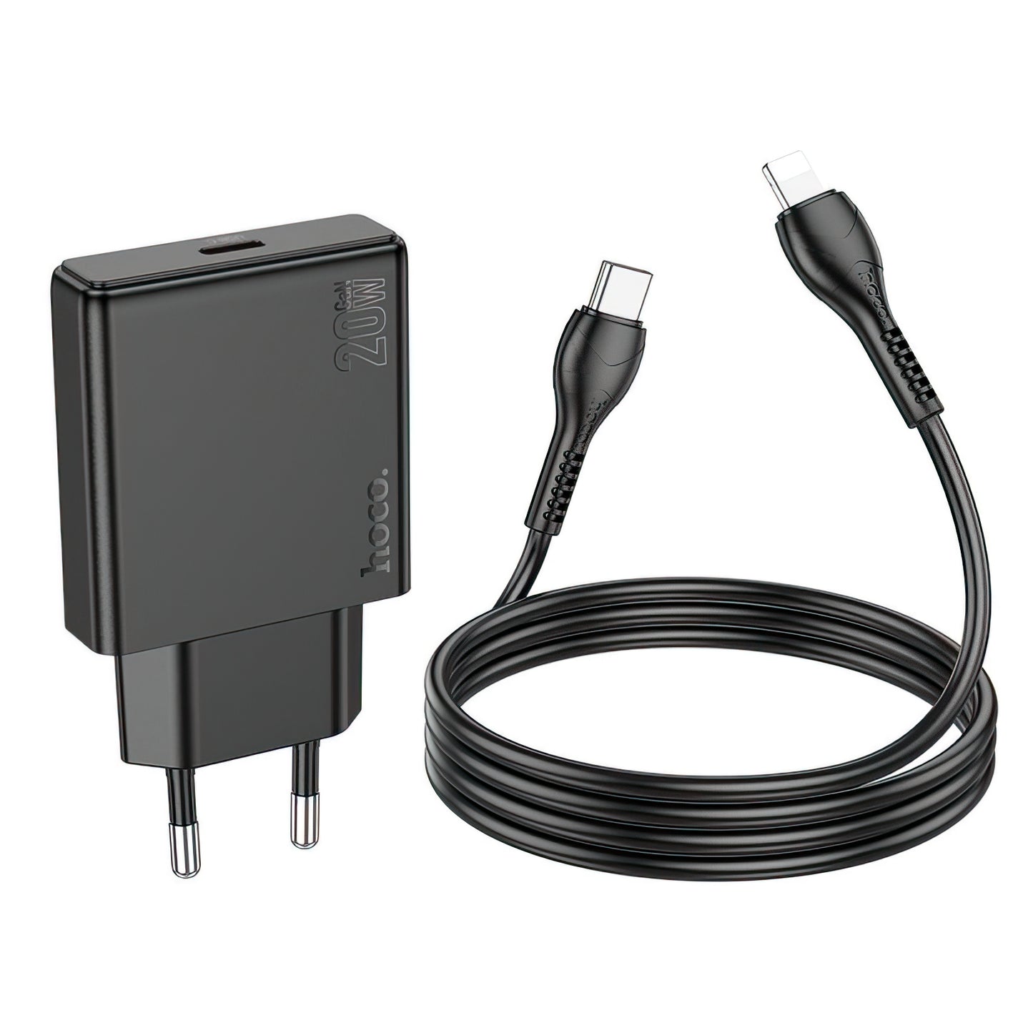 Incarcator Retea Cu Cablu Lightning HOCO N37, 30W, 3A, 1 x USB-C, Negru