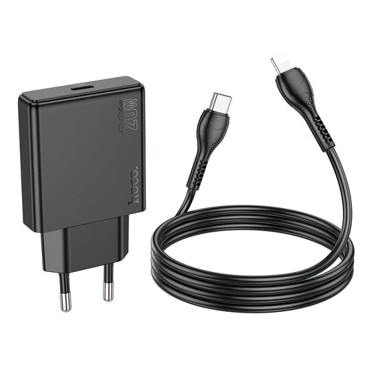 Incarcator Retea Cu Cablu Lightning HOCO N37, 30W, 3A, 1 x USB-C, Negru