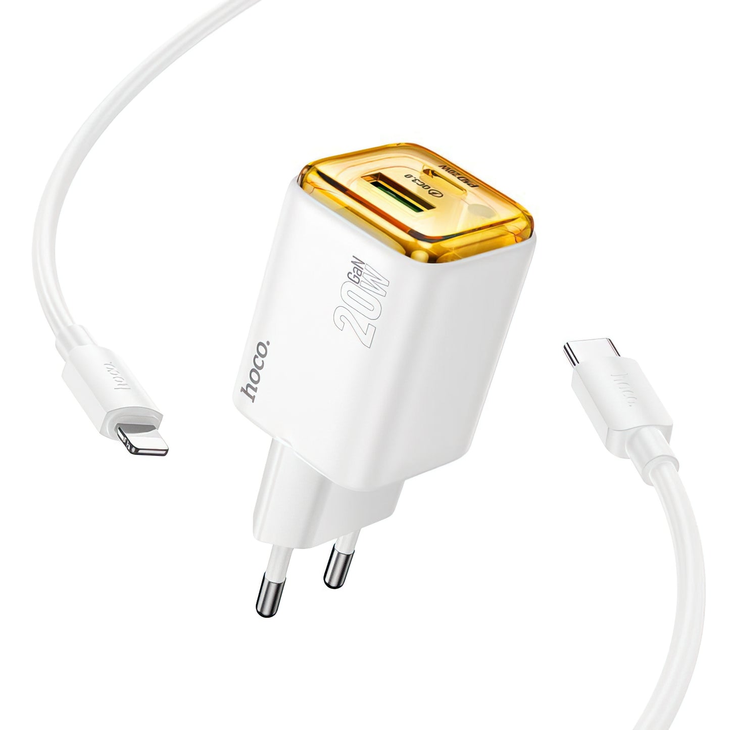 Incarcator Retea Cu Cablu Lightning HOCO N52, 20W, 3A, 1 x USB-A - 1 x USB-C, Alb
