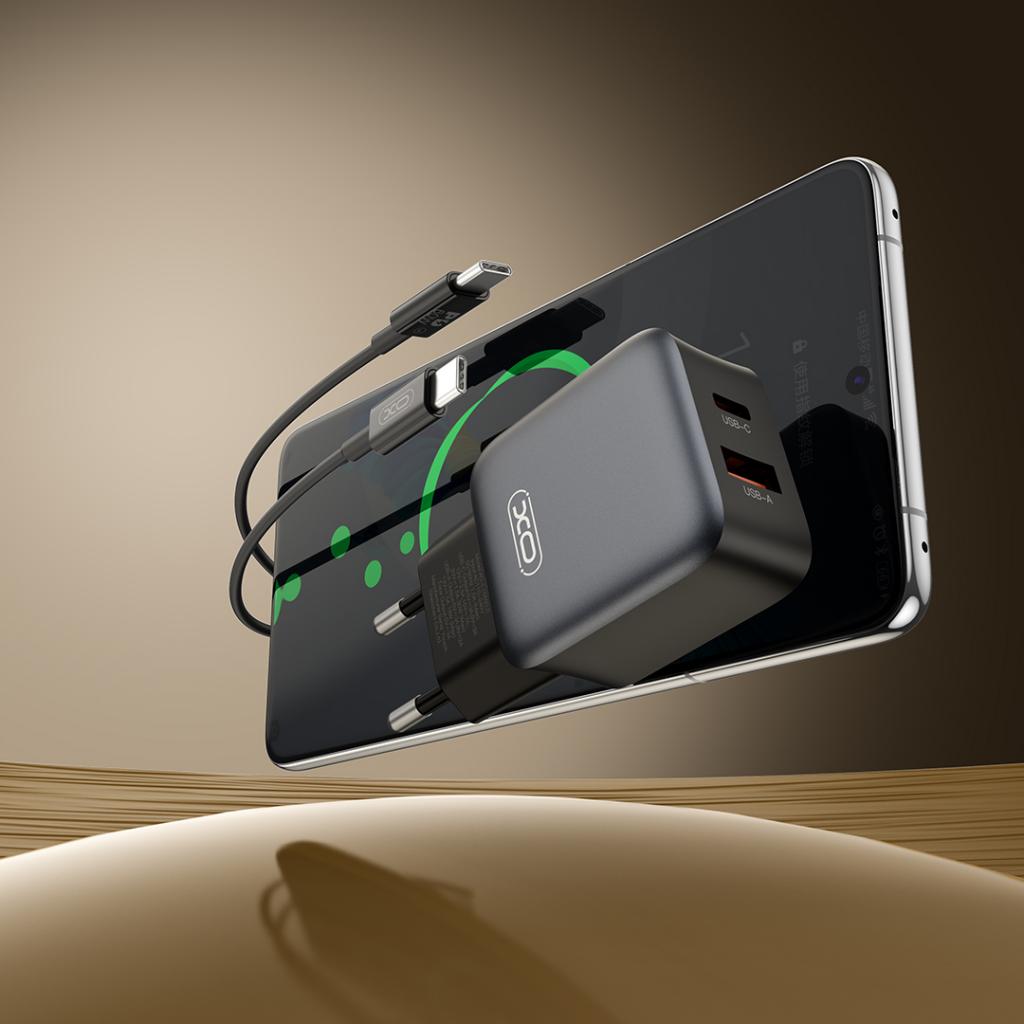 Incarcator Retea Cu Cablu USB-C XO Design L156, 30W, 3A, 1 x USB-A - 1 x USB-C, Negru