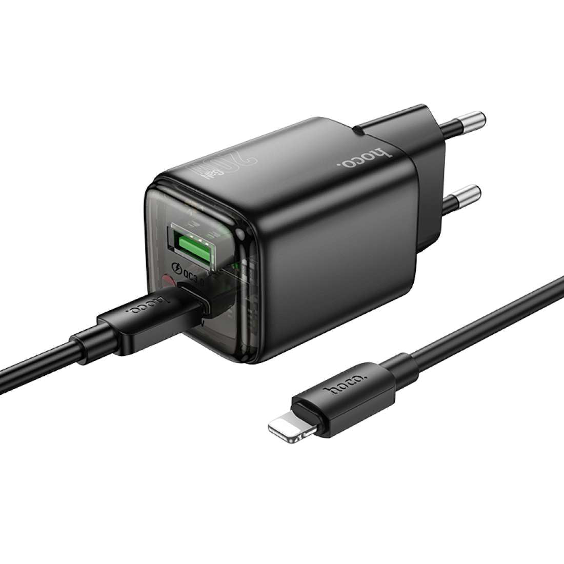 Incarcator Retea Cu Cablu Lightning HOCO N52, 20W, 3A, 1 x USB-A - 1 x USB-C, Negru