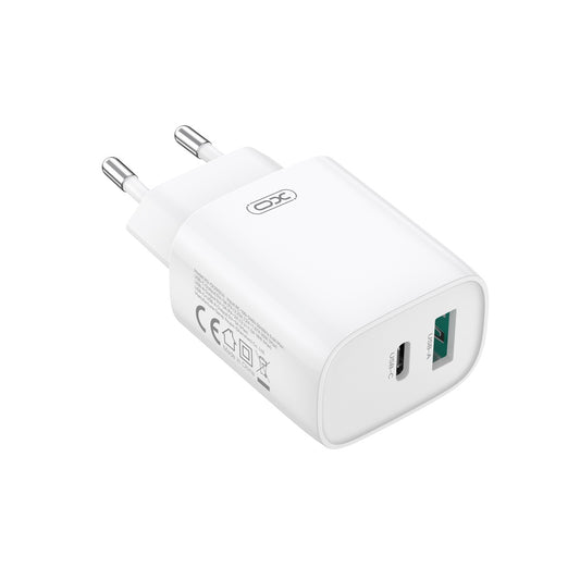 Incarcator Retea Cu Cablu USB-C XO Design CE29, 20W, 3A, 1 x USB-A - 1 x USB-C, Alb