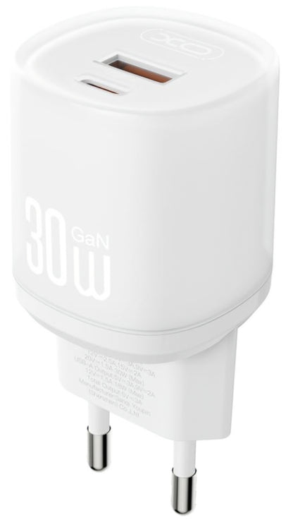 Incarcator Retea Cu Cablu USB-C XO Design L151, 30W, 3A, 1 x USB-A - 1 x USB-C, Alb