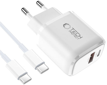 Incarcator Retea Cu Cablu USB-C Tech-Protect NCA45W, 45W, 3A, 1 x USB-A - 1 x USB-C, Alb