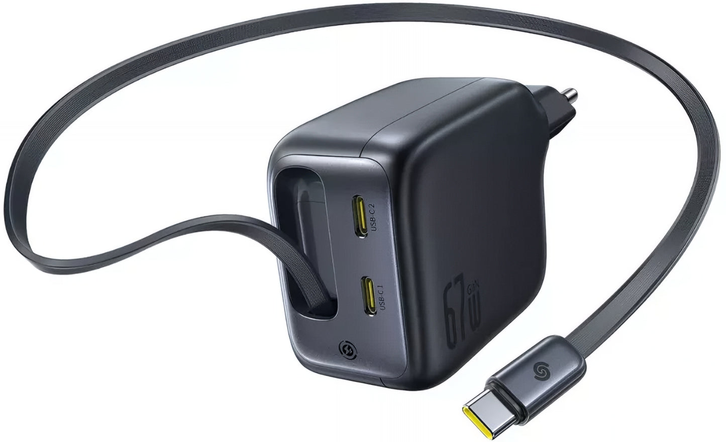 Incarcator Retea Cu Cablu USB-C Baseus EnerCore CJ11, 67W, 3.35A, 2 x USB-C, Negru E0121E00