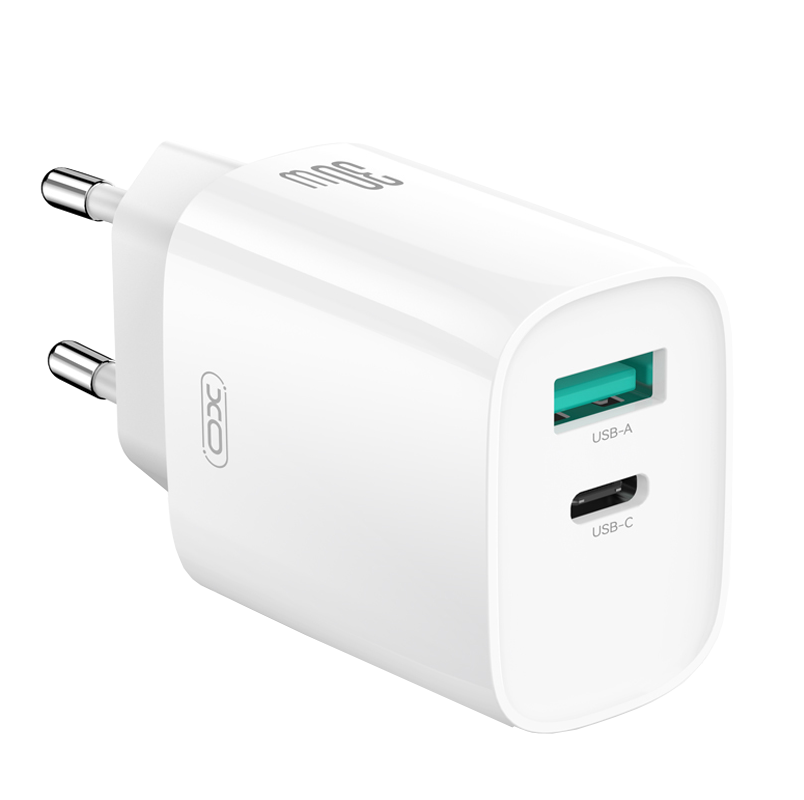 Incarcator Retea Cu Cablu Lightning XO Design CE30, 30W, 3A, 1 x USB-A - 1 x USB-C, Alb