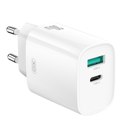 Incarcator Retea Cu Cablu Lightning XO Design CE30, 30W, 3A, 1 x USB-A - 1 x USB-C, Alb