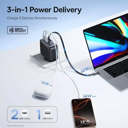 Incarcator Retea Cu Cablu USB-C Baseus EnerCore CJ11, 100W, 1 x USB-A - 2 x USB-C, Negru E0120M00