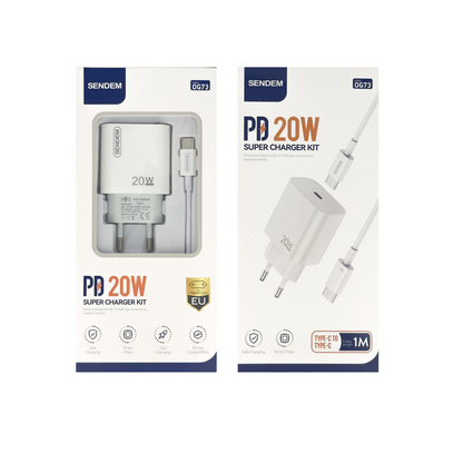 Incarcator Retea Cu Cablu USB-C Sendem OG73, 20W, 3A, 1 x USB-C, Alb