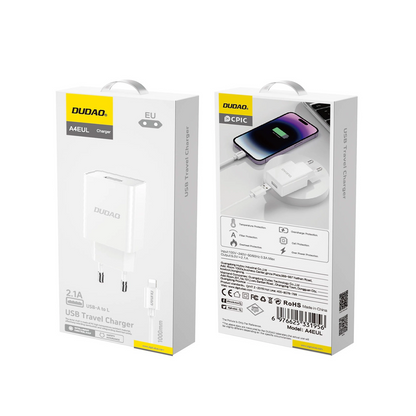 Incarcator Retea Cu Cablu Lightning Dudao A4EU, 10W, 2.1A, 1 x USB-A, Alb