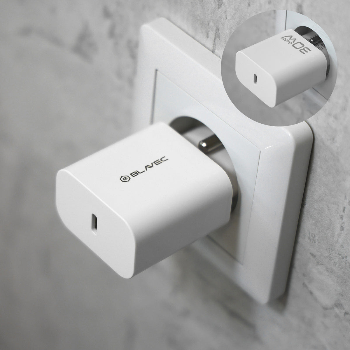 Incarcator Retea Cu Cablu USB-C Blavec BC-14, 30W, 3A, 1 x USB-C, Alb