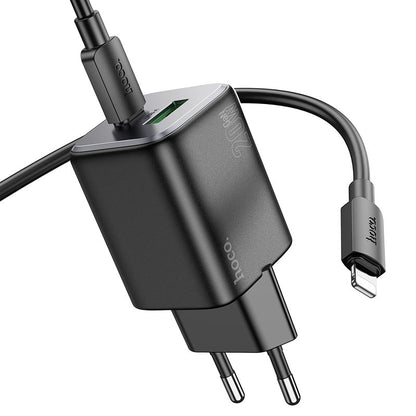 Incarcator Retea Cu Cablu Lightning HOCO N41, 20W, 3A, 1 x USB-A - 1 x USB-C, Negru