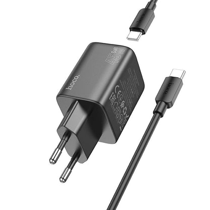 Incarcator Retea Cu Cablu USB-C HOCO N42, 45W, 3A, 2 x USB-C, Negru