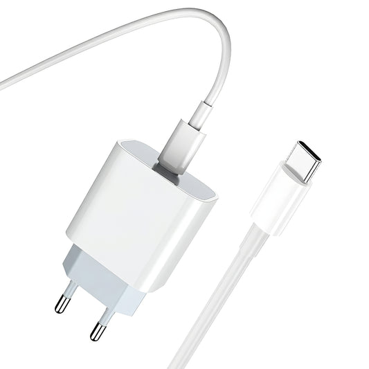 Incarcator Retea Cu Cablu USB-C Prestico F8S, 20W, 3A, 1 x USB-C, Alb