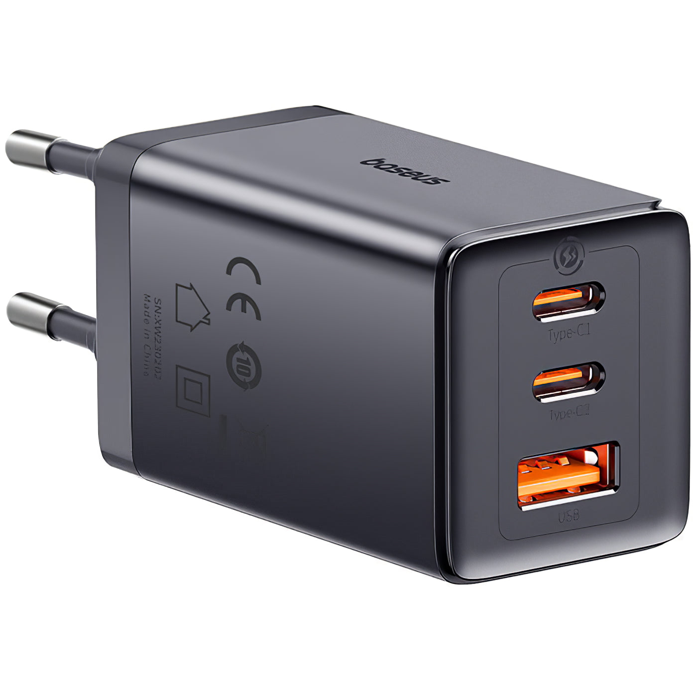 Incarcator Retea Cu Cablu USB-C Baseus GaN5 Pro, 65W, 3.25A, 1 x USB-A - 2 x USB-C, Gri P10110812812827-Z1