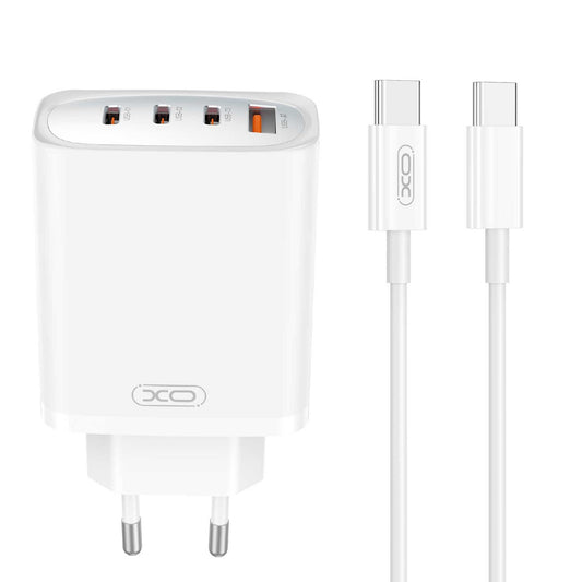 Incarcator Retea Cu Cablu USB-C XO Design CE23, 65W, 3.25A, 1 x USB-A - 3 x USB-C, Alb