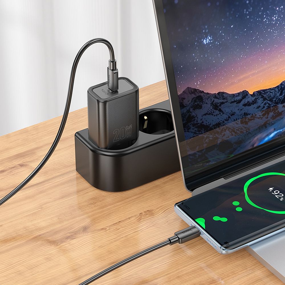 Incarcator Retea Cu Cablu USB-C HOCO N60, 20W, 3A, 1 x USB-C, Negru
