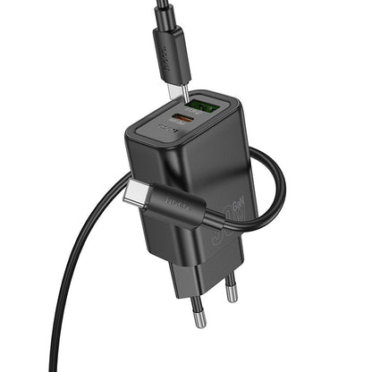 Incarcator Retea Cu Cablu USB-C HOCO N63, 30W, 3A, 1 x USB-A - 1 x USB-C, Negru